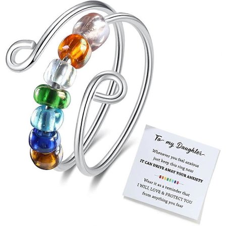 Till Min Dotter Fidget Ring för Ångest, Fidget Ringar för Ångest för Kvinnor, Justerbar Stapelbar Ångestlindrande Regnbåge Fidget Ring Smycken Gåvor