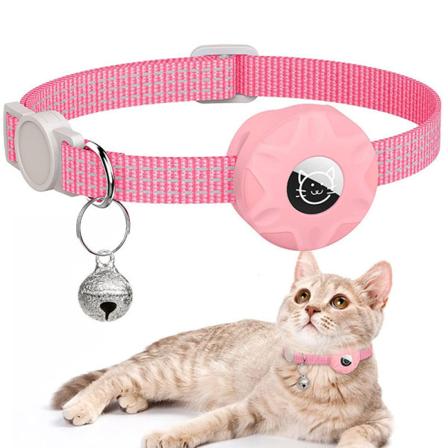 Airtag Reflekterende Nylon Justerbar Krave med Silikone Protect Pink one size