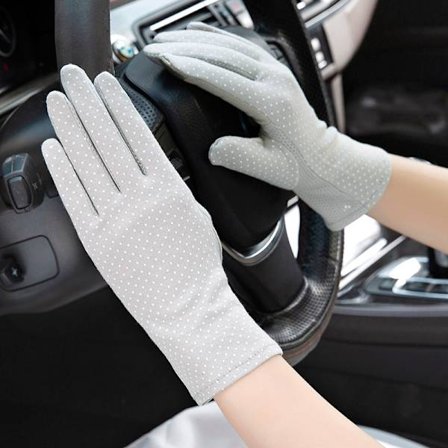 Sommarsolskydd, halkfria pekskärmshandskar, korta cykel- och bilhandskar för kvinnor, ren bomull, tunna, andningsbara