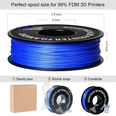 GEEETECH Blue 3D PLA Filament 1,75 mm 1 kg ledning til 3D-printer, 1 kg 1 spole, 0,02 mm høj præcision