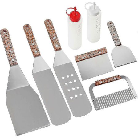 8 stk. Grilltilbehørs Sæt - Professionelle, robuste grillspatel i rustfrit stål - Ideel til Teppanyaki, Grillning og Grillplader