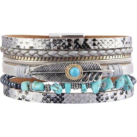 Läderomslag Armband för Kvinnor Livets Träd Armband Handgjorda Smycken med Magnetiskt Spänne Bohemiskt Armband