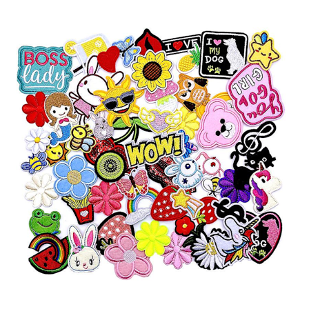 60 stk. Tilfældigt Sorterede Strygemærker, Søde Sy-Applikationer til Jakker, Hatte, Rygsække, Jeans, DIY Tilbehør, Stil 2