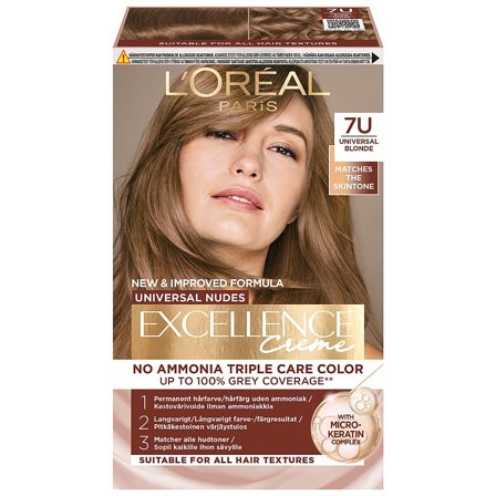 L'Oréal Paris Excellence Universal Nudes Permanent Hårfarve 7U Universal Blonde, Hår, Hårfarve, Permanent Hårfarve