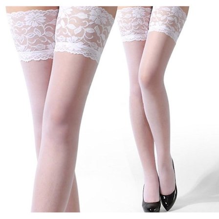 Hold Ups Lårhöga Strumpor för Kvinnor, Anti-halk Silikon, Spets Topp, 20 Denier
