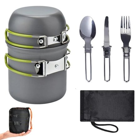 Ultralätt campingbestick köksredskap utomhus bordsset vandring picknick backpacking camping bordsset gryta 1-2 personer