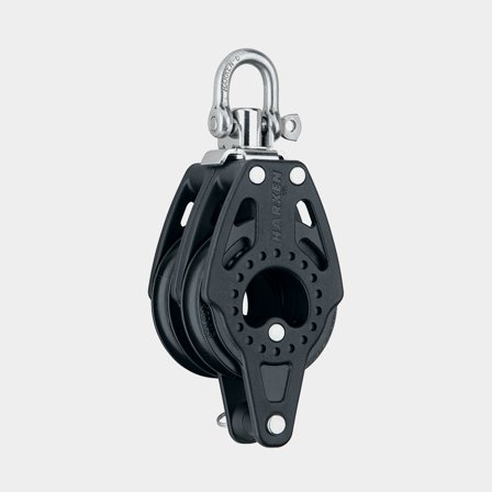 Bloco duplo com manilha Harken Carbo Air 57 mm, fixo/giratório, rolamento deslizante, com olhal, para cabos Ø6 - 10 mm