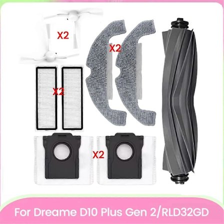 9 stk. hovedsidebørste filter støvpose moppeklud til D10 Plus Gen 2/RLD32GD støvsugertilbehør