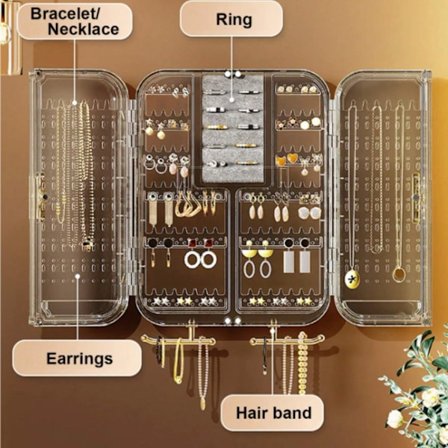 Smykkelagringsorganisator, Multifunksjonell Veggmontert Dobbeltsidig Smykkeskrin, Sett med 4