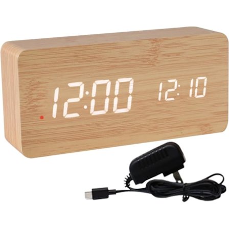 Puinen Älykäs Herätyskello, LED-näyttö, Säädettävä Kirkkaus Makuuhuoneeseen