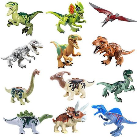 Jurassic Dinosaur Building Blocks Double Crown Dragon Velociraptor Spinosaurus Thunder Dragon Tyrannosaurus Rex Assembly Toys 12pcs