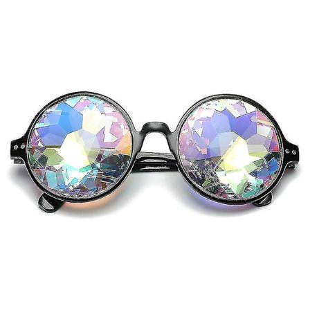 Psykedeliske festivaler Kalejdoskop regnbue solbriller Rave Goggle briller prisme diffraksjon(Svart)