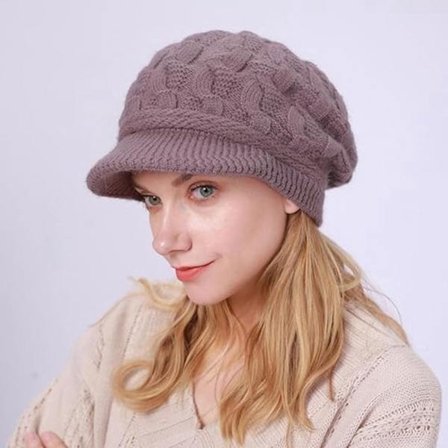 Varm hue - Vinterhue til kvinder - Strikket hue (lilla)