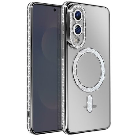 Coque för Galaxy S25 Edge Kompatibel med MagSafe med Svart Rhinestone Kant