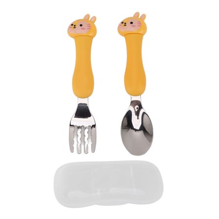 Sødt tegneserie-egern baby gaffel og ske sæt rustfrit stål service med PP håndtag til børns madtræning