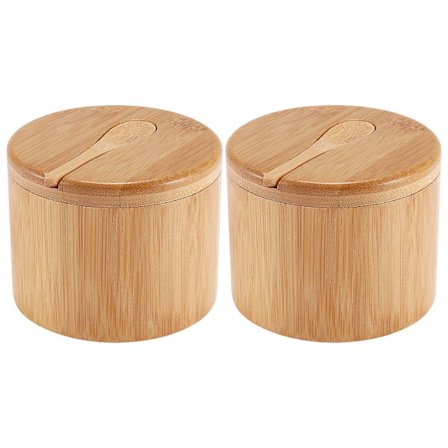 Bambus Krydderiboks med Ske - Bambus Saltboks med Bambus Peber Krydderi Vinkælder Opbevaring