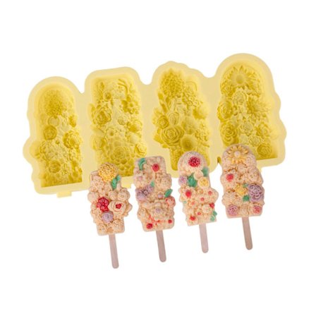 Silikoniset jäätelömuotit tikulla käsintehdyille mehujäille, helppo irrottaa, 4 lokeroa, jäätelötikkumuotti