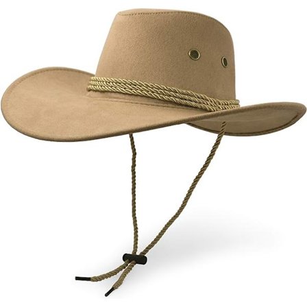 Cowboyhat, Solhat Faux Felt Læder Suede Rejsehat Western Hat Udendørs Solbeskyttelse, beige