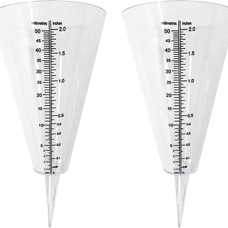 Regnmåler, regnmåler til udendørs brug, 2 gennemsigtige kegleformede regnmålere med KLB
