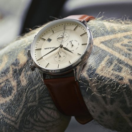 Ternion | Orologio dual-time in acciaio inossidabile color argento e crema per uomini - Orologi da polso