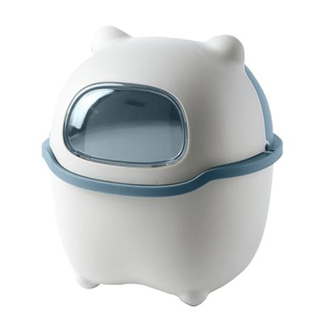 Mini skrivbordspapperskorg Flip Countertop soptunna Liten soptunna Badrumssoptunnor med lock för kontor, papperskorg (Blå och vit)17*19*16.5cm