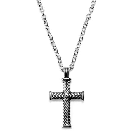 Silver-Tone Cross Necklace with Leaf Design for Men - Cross necklaces