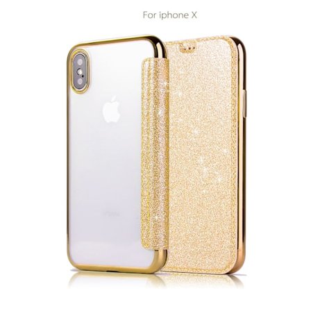 Deksel til iPhone 15 6.1 gull elektroplettert PU glitter skinn kortspor