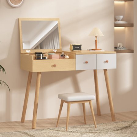 Elegant sminkbord med spegel & lådor – Kosmetiskt träbord med stort förvaringsutrymme – 100×40×78 cm (B/D/H)