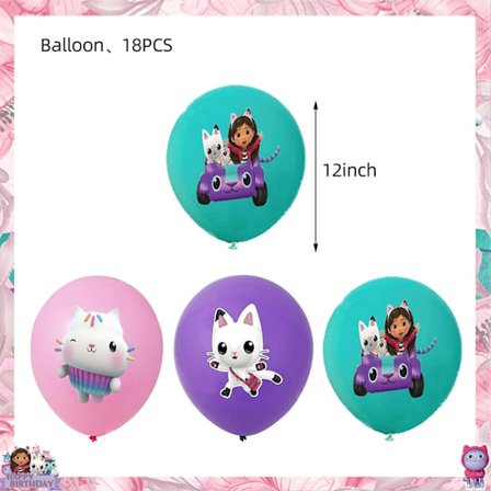 Gabby Dollhouse Birthday Party Supplies: Rosa Gabby Cat-koppar, tallrikar, servetter, ballonger, bakgrund