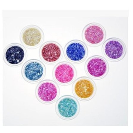 12 st set med glittrande naglar, glittrande pulver holografisk mak