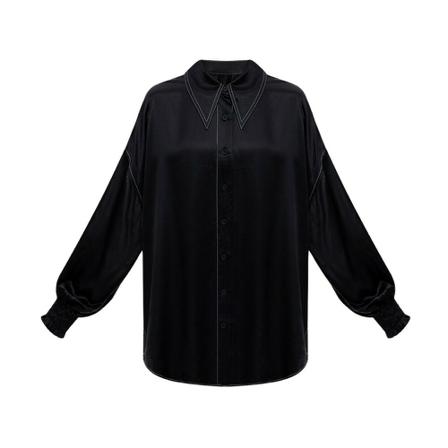 AllSaints Charli Satin Shirt Sort, Dame Skjorter