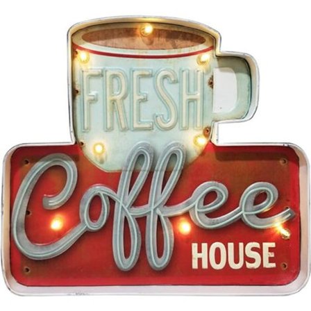 Lighted Signs Cafe Wall Decor, Vintage Metal Handmade Embossed Tin Decor, Industrial Style Wall Hanging Sign, for Home,