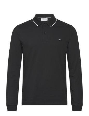 Stretch Pique Tipping Ls Polo Polos Long-sleeved Svart Calvin Klein*Betinget Tilbud