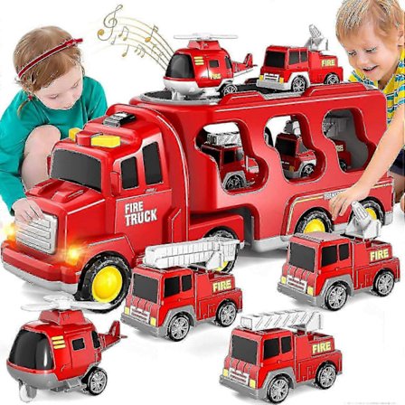 7-i-1 Lastbil Friktionsdrivet Leksaksfordon, Brandbil Leksaker Byggfordon Leksaker Polisbilar Leksaker För