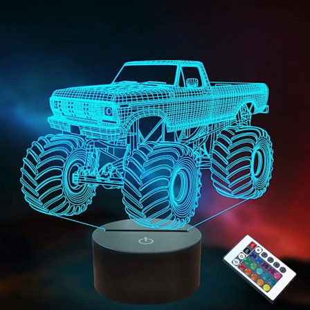 Monster Truck-gåvor, 3D-bilnattlampa med fjärrkontroll och smart