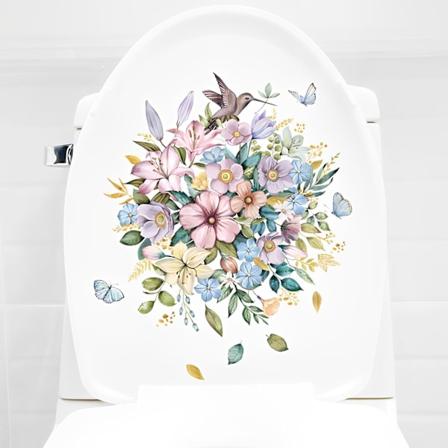 Toalettlock klistermärke, blommor och fjärilar mönster, väggklistermärke för kök, badrum, möbler, dörr och kylskåp