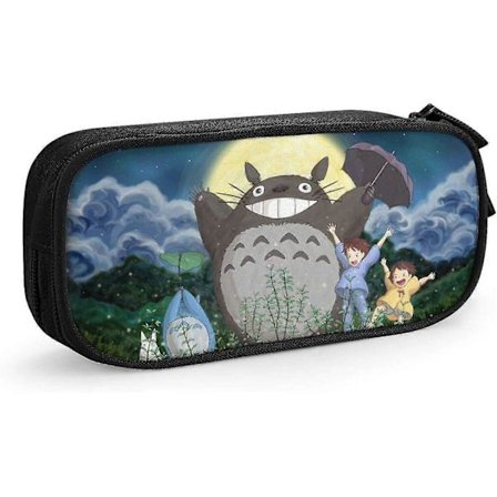 o465 Ghibli Totoro Penalhus Stor Kapacitet Dobbelt Lynlås Penalhus Til Kontor Skole Rejse-Sort jp465