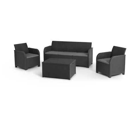 Havemøbler - i vævet rattan imiteret harpiks - Allibert fra KETER - 5 personer - SanRemo - Grafitgrå