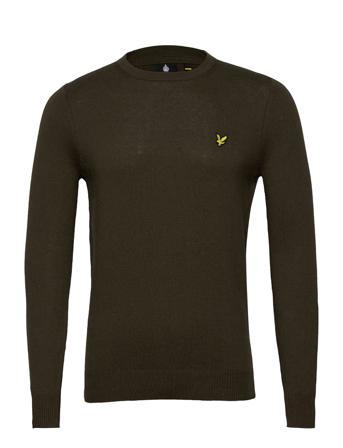 Cotton Merino Crew Jumper Strikkegenser M. Rund Krage Grønn Lyle & Scott
