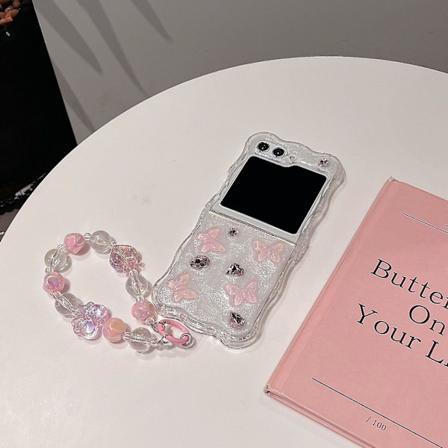 Yhteensopiva Samsung Galaxy Z Flip 6 -kotelo, ohut PC-suoja, jossa on söpö enkeli, rakkaussydän, rusetti, iskunkestävä suojus rannekkeella naisille ja