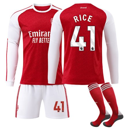 25-26 Arsenal F.C. Hjemmebanetrøjer Langærmet NO.41 RICE Sæt Børn Voksen Fodboldudstyr med Sokker