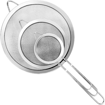 Ultrafint metallsilverset med handtag - 3 delar i små, medelstora och stora storlekar - rostfritt stål - för kök, ris, juice, quinoa, mat, mjöl och 