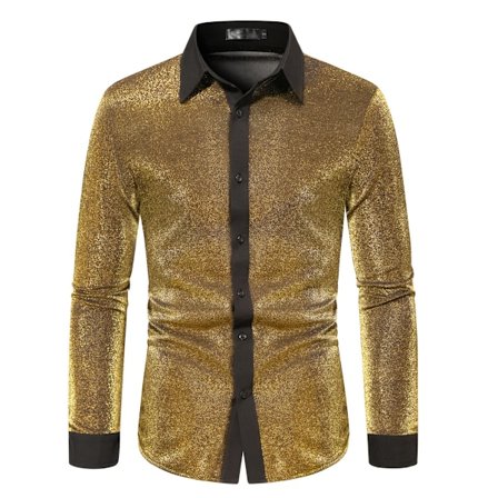 Miesten Napillinen Pitkähihainen Glitter-Lapel-Kauluspaita