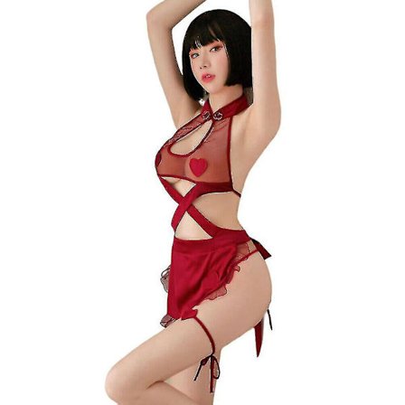 Spets Sling Sexy Kimono Nattkjole Rød