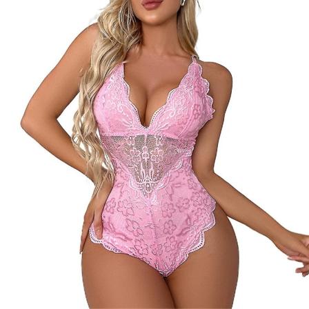 Kvinnor Sexiga underkläder Djup V-ringad Spets Nattkläder Babydoll Sheer Bodysuit Underkläder
