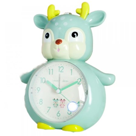 Vekkerklokke for soverom, tegneserie vekkerklokke hjort vekkerklokke nattlys, student barn hjemmeinnredning skrivebordsklokke (grønn)
