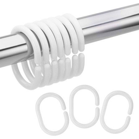 24 st plast duschdraperiringar, plast duschdraperikrokar för badrum duschstång, vita duschkrokar ringar öglor för duschdraperi