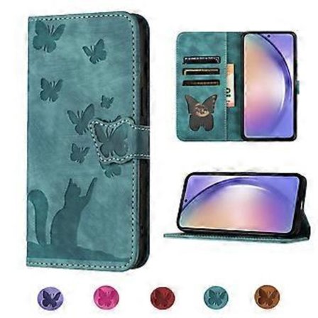 Kompatibel med iPhone 11 Pro Präglat Fjäril Katt Plånboksfodral med Kortfack Stödstativ - Ljusblå