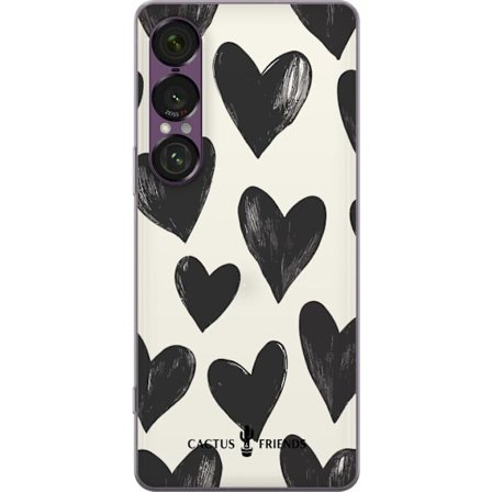 Kompatibel Mobilcover til Sony Sony Xperia 1 VII Cactus and Friends - Bold Black Love Pattern