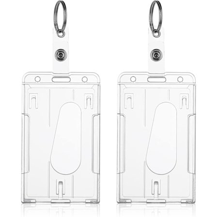 2-pakkauksen ID-kortinpidikkeet avaimenperällä - Kestävät läpinäkyvät muoviset merkki-suojat (pysty)